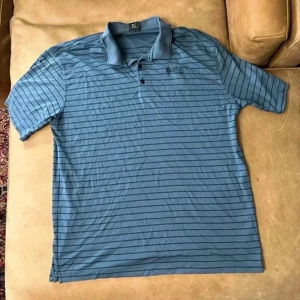 Nike Dri-Fit Golf Polo Blue And Black Striped Men’s Size XL